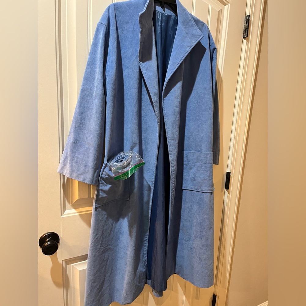 Blue Faux Suede Coat with Pockets
